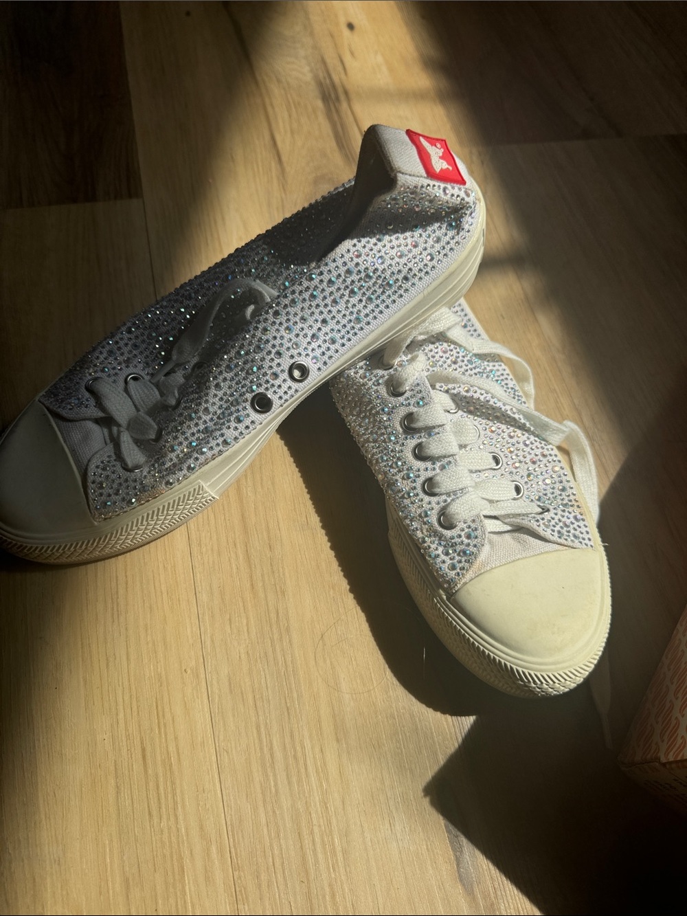 Crystal-Embellished Low-Top Sneakers in White